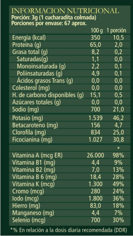 Spirulina Orgánica en Polvo Aquasolar 200 gr