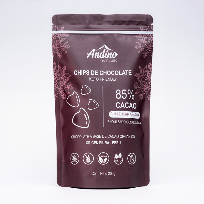 Chips de Chocolate Andino 85% Cacao Keto 200 gr