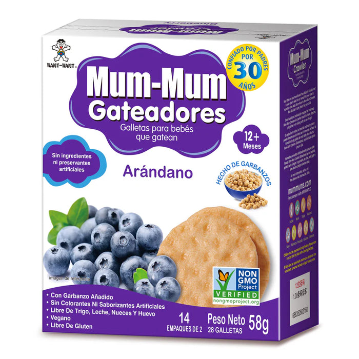 Baby Mum Mum Gateadores Galletas de Garbanzos Sabor Arándano 58 gr