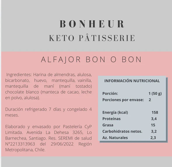 Alfajor Bon o Bon Blanco Keto de Bonheur
