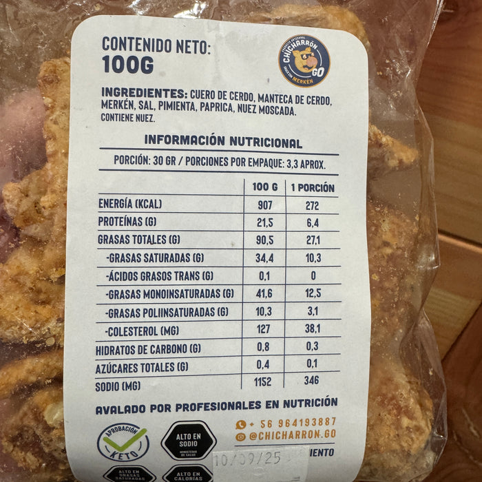 Snack Artesanal de Chicharrón con Merkén Go 100 gr