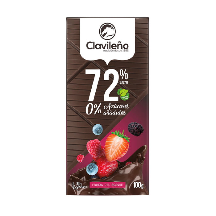Chocolate Negro 72% Cacao con Frutos del Bosque Sin Azúcar de Clavileño 100 gr