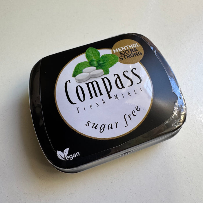 Caramelo Mentolado Sabor Menta Fuerte sin Azúcar y Vegano Compass 14 gr