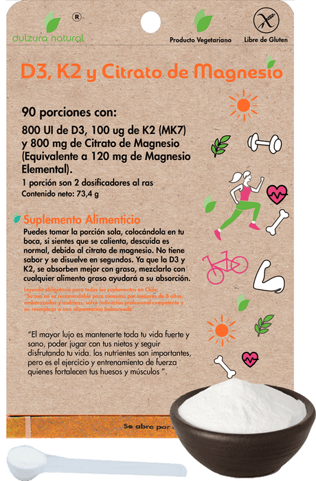 Vitamina D3, K2 y Citrato de Magnesio Dulzura Natural