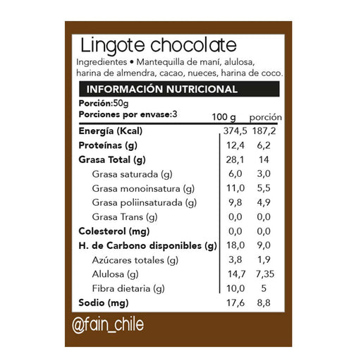 Lingote Chocolate Keto de Fain 150 gr