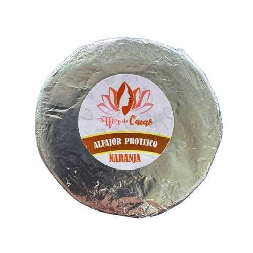 Alfajor Proteico de Naranja Chocolate Negro Sin Azúcar Flor de Cacao