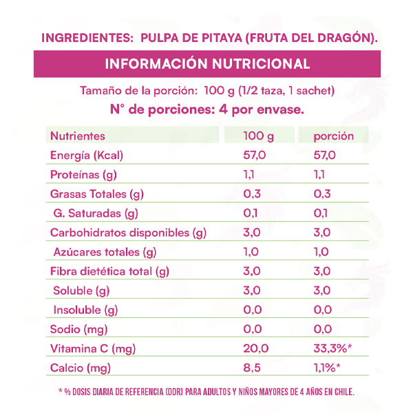 Pulpa de Pitaya 100% Pura Individual 100 gr