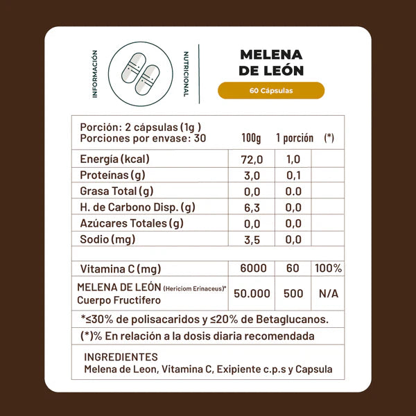 Hongo de Melena de León en cápsulas de Karün Life 60 cap