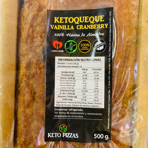 Queque Keto de Vainilla y Cranberry de Keto Pizzas 500 gr