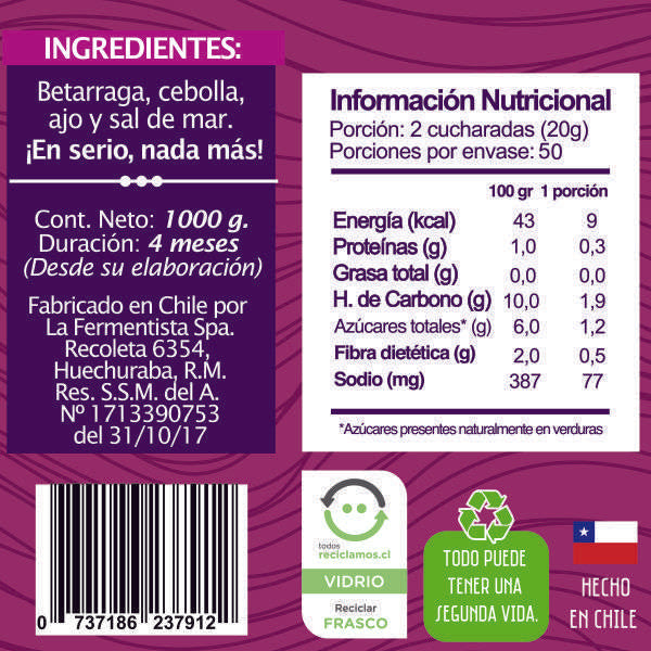 Beetroots Betarraga Cruda Fermentada 950 gr