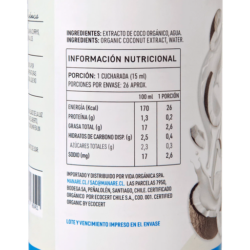 Bebida de Coco Orgánica de Manare 400 ml
