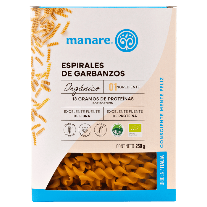 Espirales de Garbanzos Orgánicas Manare 250 gr