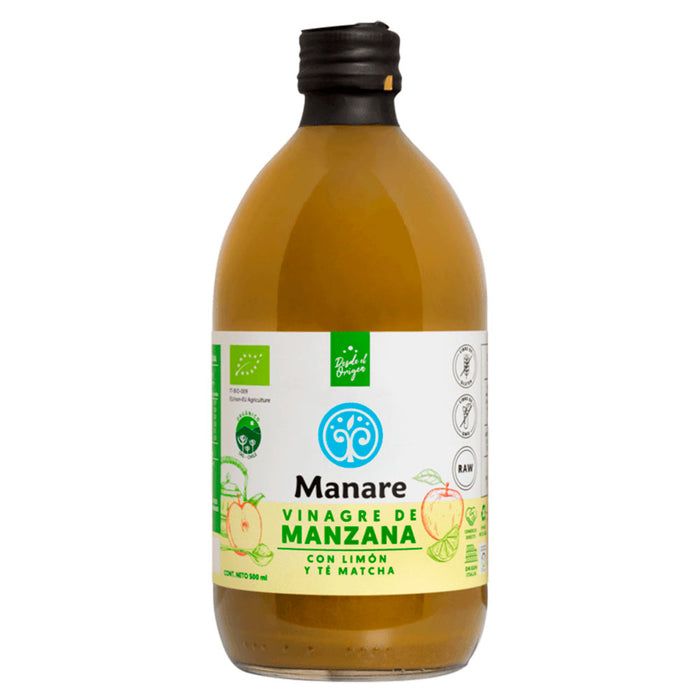 Vinagre de Manzana con Limón y Té Matcha Orgánico Manare 500 ml