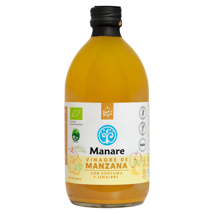 Vinagre de Manzana con Cúrcuma y Jengibre Orgánico Manare 500 ml