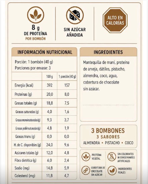 Bombones Proteicos y Sin Azúcar de Almendra, Pistacho y Coco de Mora Protein