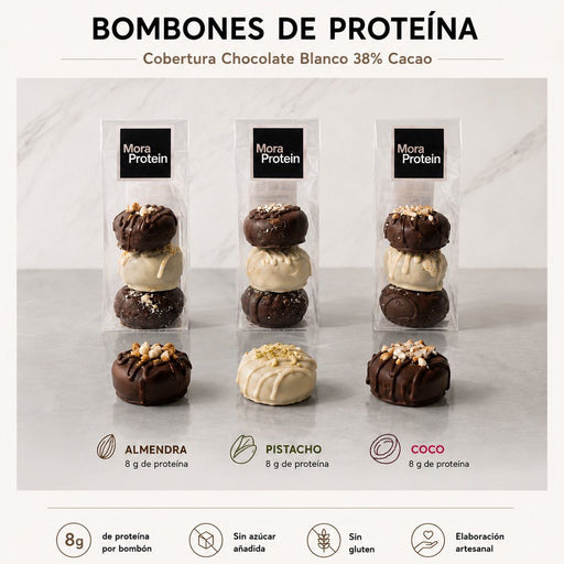 Bombones Proteicos y Sin Azúcar de Almendra, Pistacho y Coco de Mora Protein