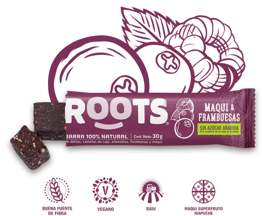 Barra Sin Azúcar de Maqui y Frambuesas Roots 30 gr