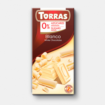 Chocolate Blanco Sin Gluten y Sin Azúcar Torras 75gr