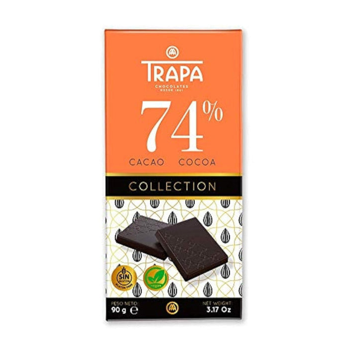 Chocolate 74% de Cacao Sin Gluten y Vegano de Trapa 90gr