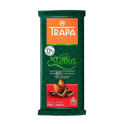 Chocolate Dark 80% Cacao Sin Azúcar y Sin Gluten Trapa 75 gr
