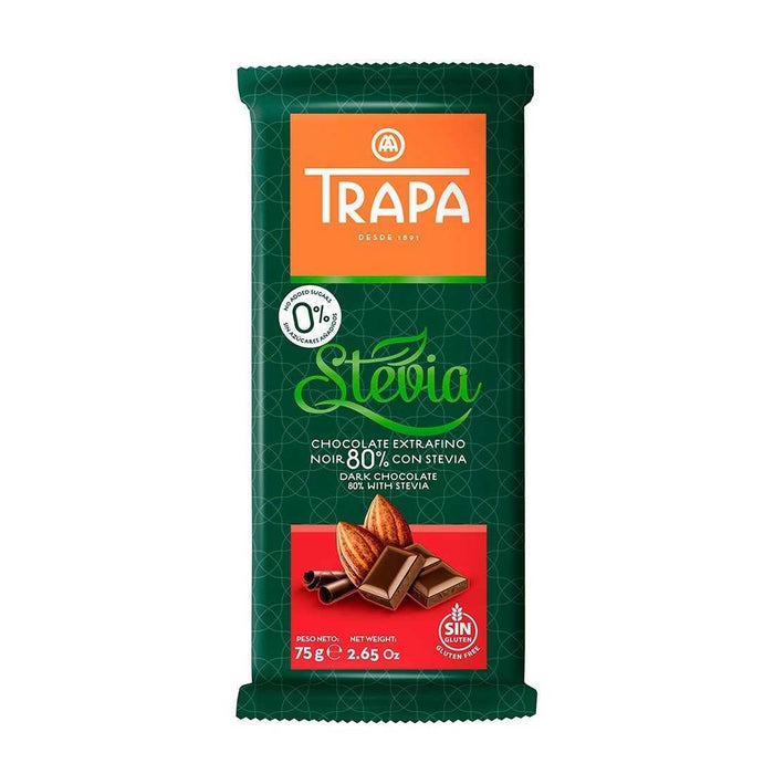 Chocolate Dark 80% Cacao Sin Azúcar y Sin Gluten Trapa 75 gr