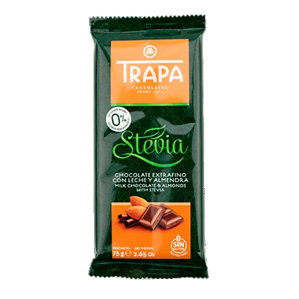 Chocolate con Leche y Almendras Sin Azúcar y Sin Gluten Trapa 75 gr