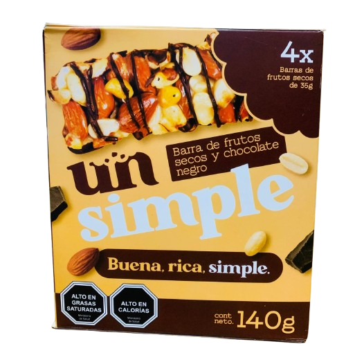 Barritas de Frutos Secos y Chocolate Un Simple 140 gr