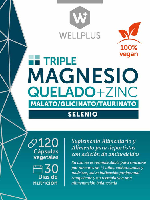 Triple Magnesio Quelado + Zinc de WellPlus 120 cápsulas