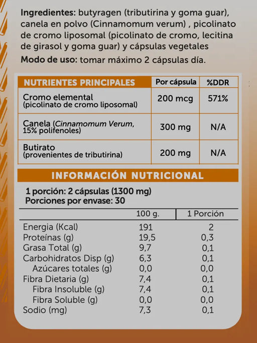 Cromo Canela Butirato Vegana de WellPlus 60 cápsulas