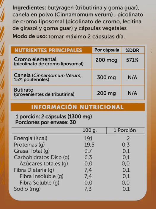 Cromo Canela Butirato Vegana de WellPlus 60 cápsulas
