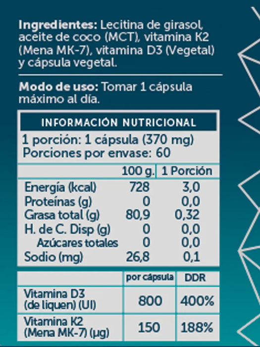 Vitaminas D3+K2 Plus Vegana de WellPlus 60 cápsulas
