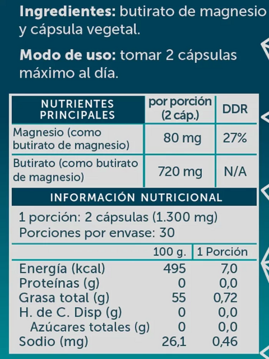Magnesio Butirato Pure Vegana de WellPlus 60 cápsulas