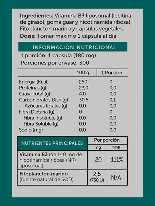 Nicotinamida Ribosa Liposomal de WellPlus 300 cápsulas