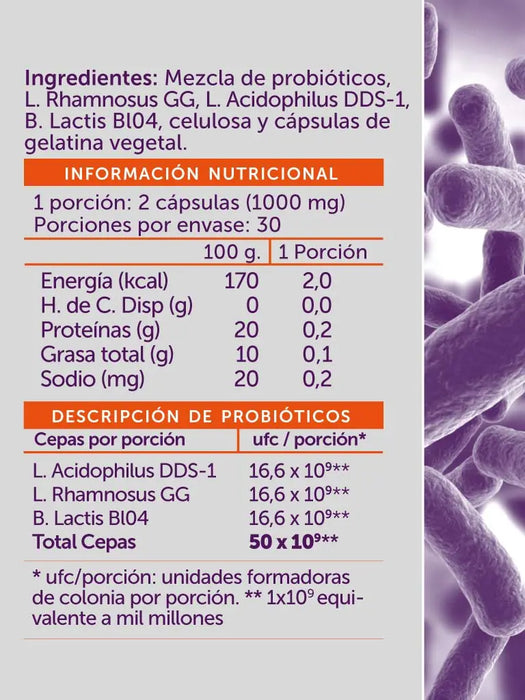 Probiotic Plus 50B sin Gluten de WellPlus 60 cápsulas