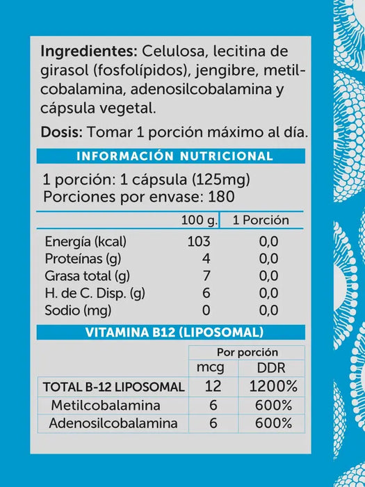 Vitamina B12 Plus Liposomal de WellPlus 180 cápsulas