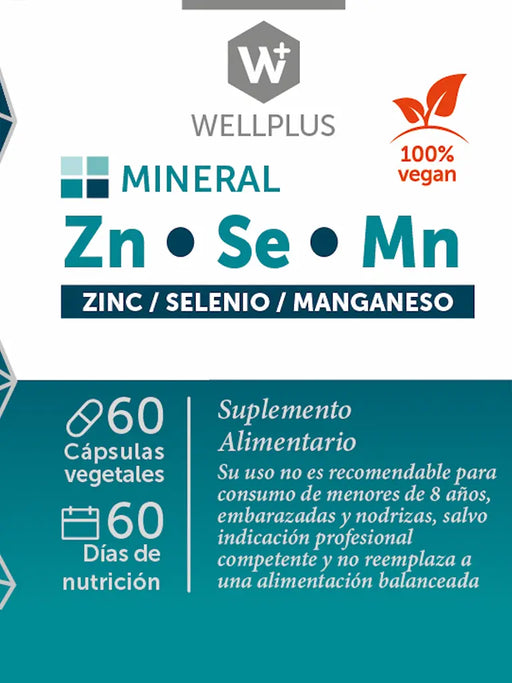 Zinc - Selenio - Manganeso, Vegana de WellPlus 60 cápsulas