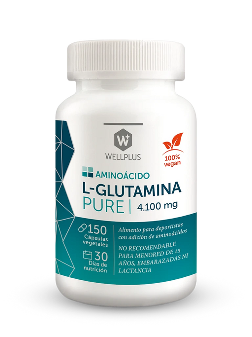 Aminoácido L-Glutamina Pure 4100mg sin Gluten de WellPlus 150 cápsulas