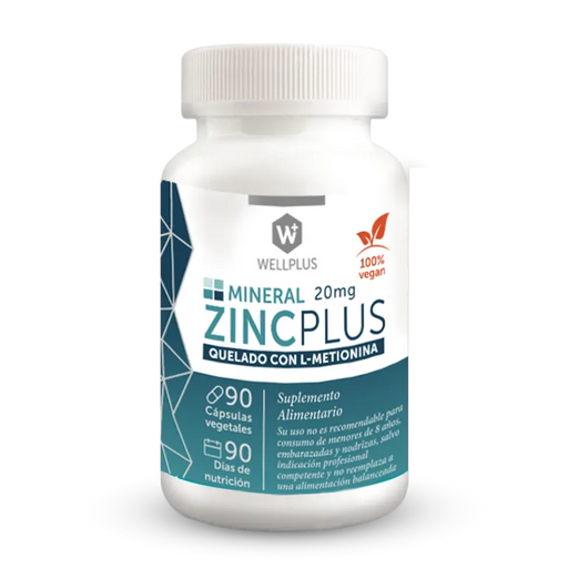 Zinc Plus Quelado con L-Metionina Vegana de WellPlus 90 cápsulas