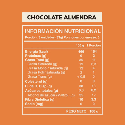 Chocolate con Almendras Sin Azúcar 60% de Cacao Wild Fit 100 gr