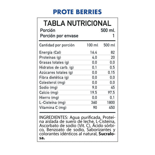Agua Whey Protein Isolada Sabor Berries Prote Mantención Muscular 500 ml