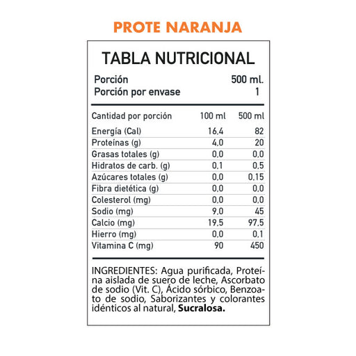 Agua Whey Protein Isolada Sabor Naranja Prote Mantención Muscular 500 ml