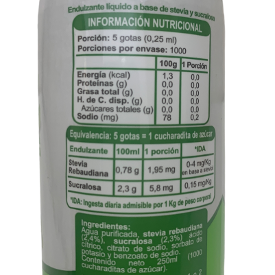 Endulzante Líquido Stevia con Sucralosa En Línea 250 ml