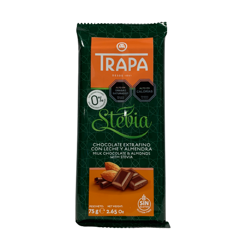 Chocolate con Leche y Almendras endulzado con Stevia Trapa 75gr